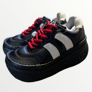 vintage London Underground genuine leather rave platform sneakers‎